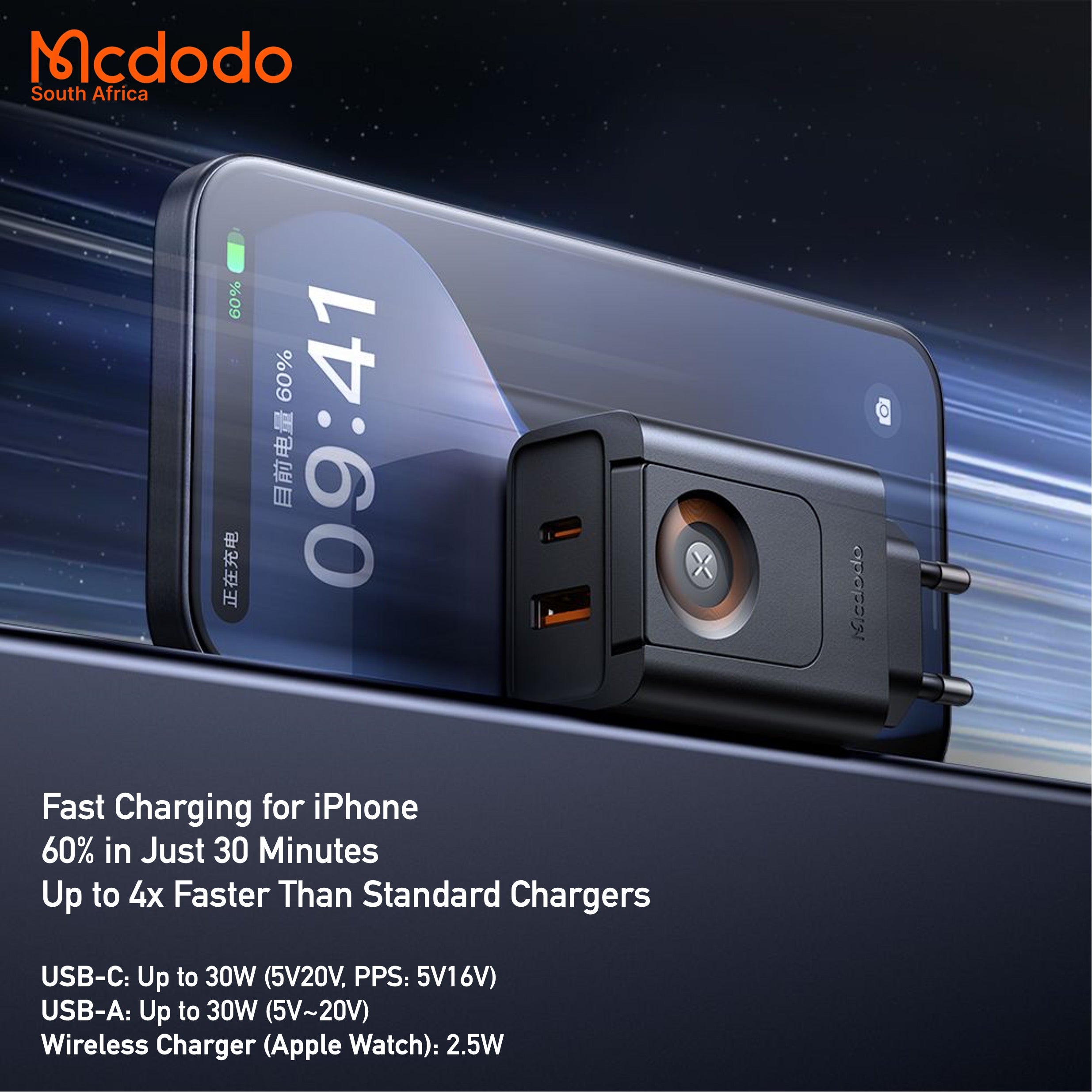 Mcdodo 30W 3-in-1 Apple iPhone Charger with Detachable Apple Watch Charger