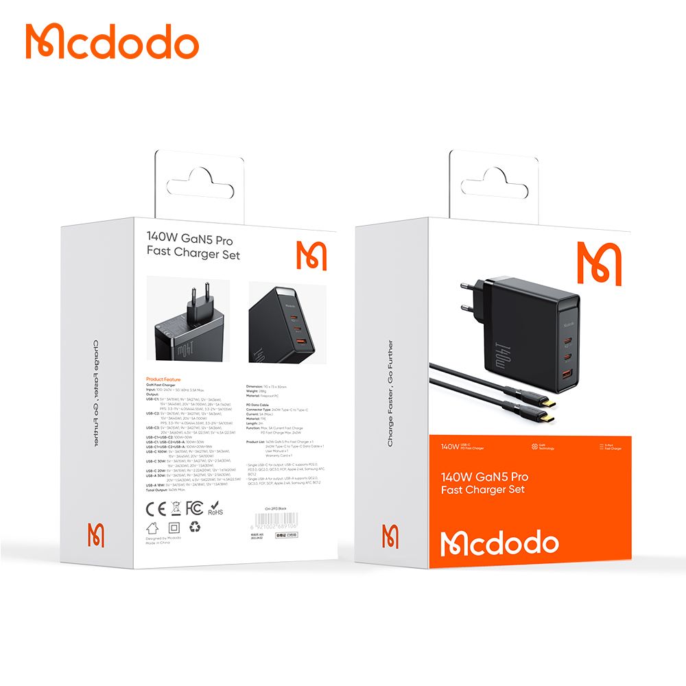 Mcdodo 140w Gan PD3.1 Ultra Fast Charger Tri Port