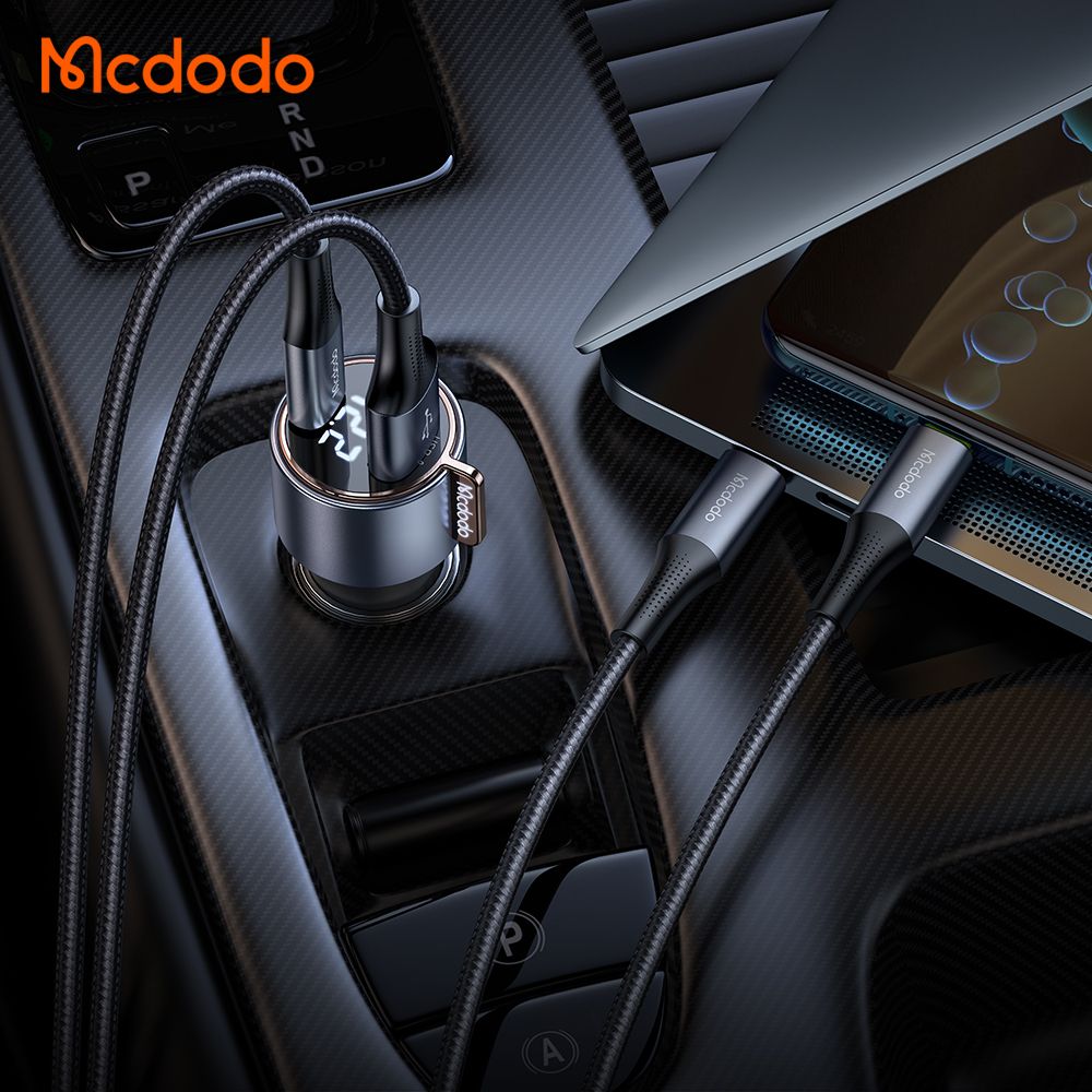 Mcdodo 75w Dual Port Car Charger USB-C (45w) USB-A (30w) + Voltage Display