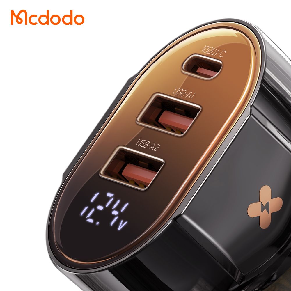 Mcdodo 100w 3 Port Fast Car Charger , USB-C x 1 : USB-A x 2
