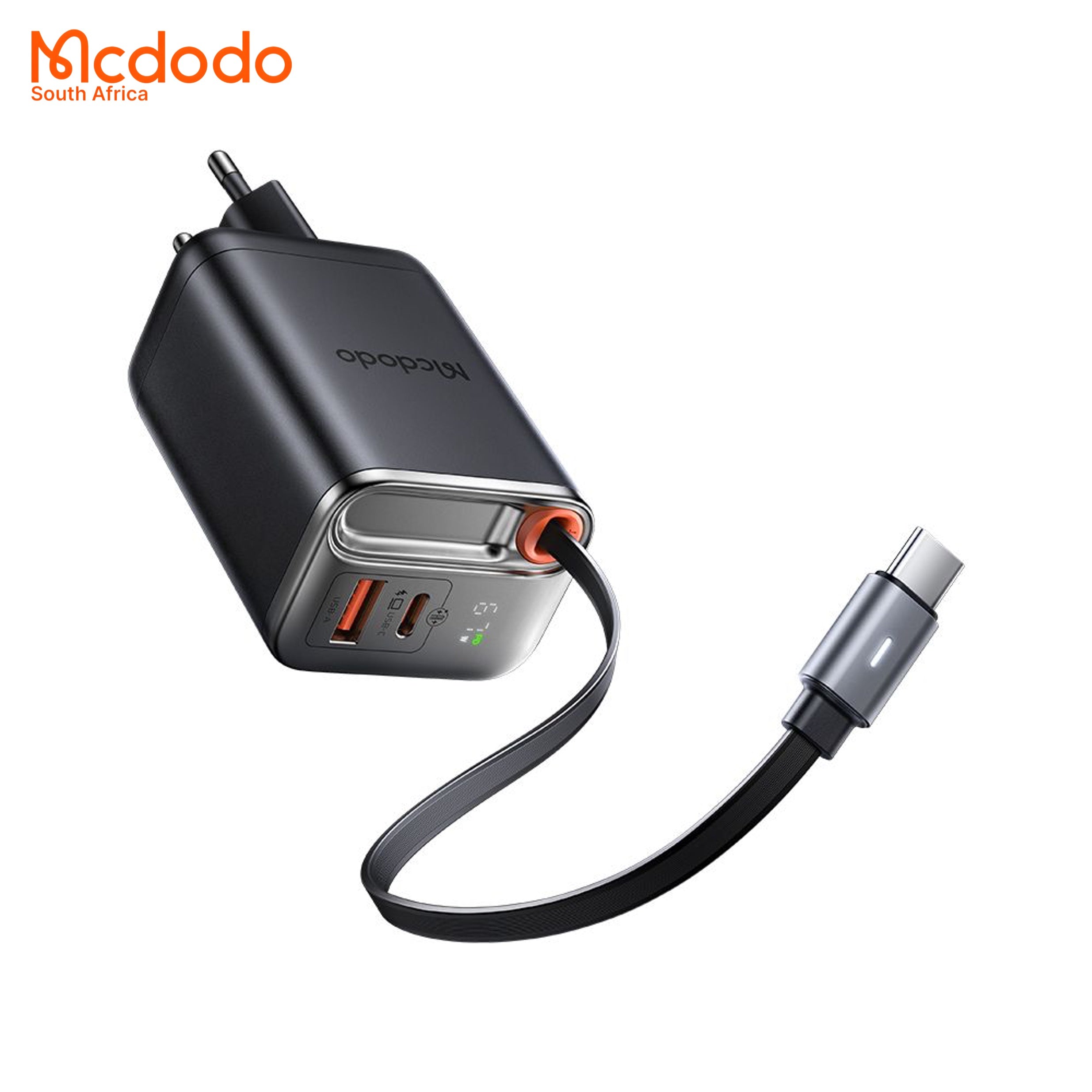 Mcdodo 67w GaN Fast Charger Retractable USB-C Cable Digital Watt Display