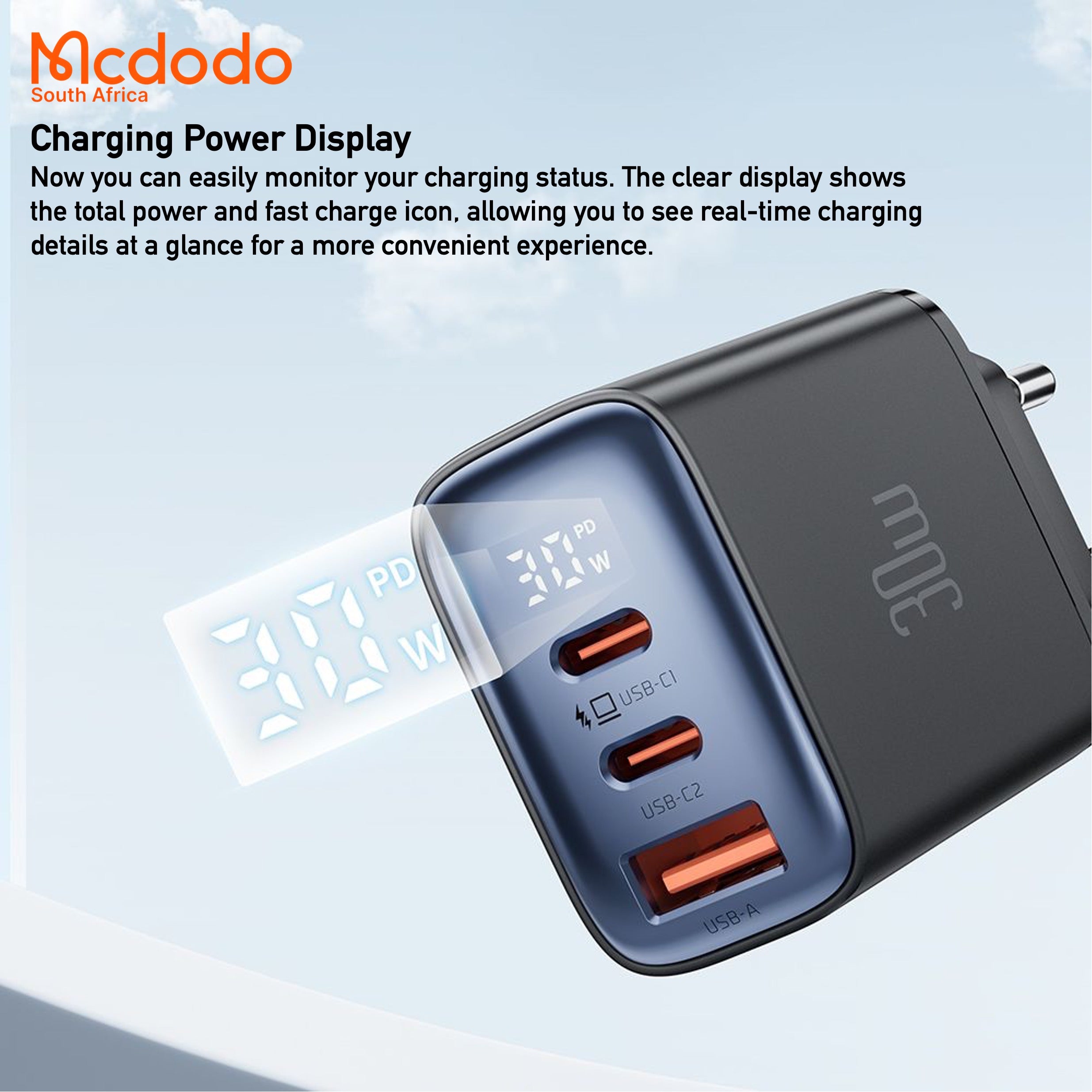 Mcdodo PD30W 3-Port Digital Display Fast Charger