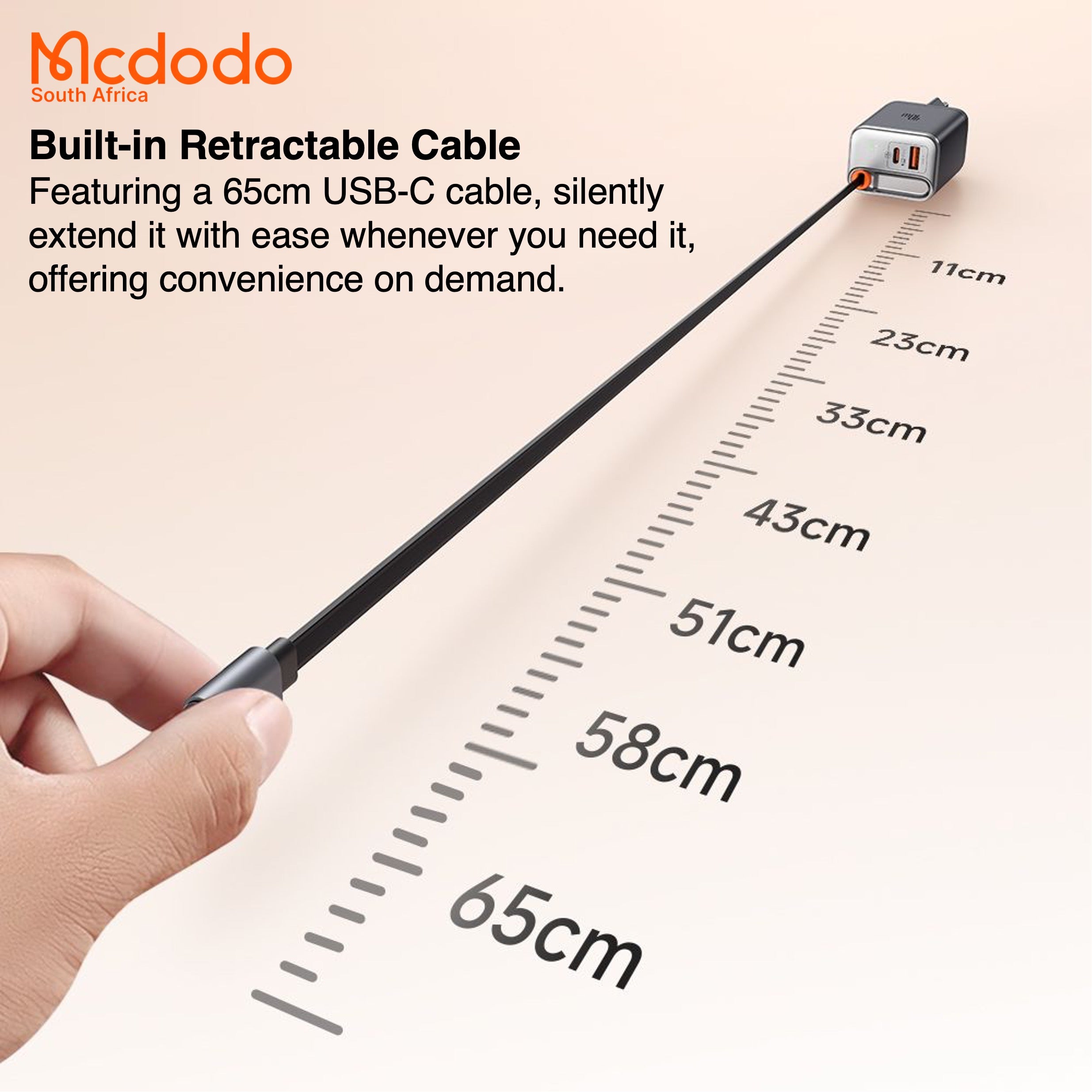 Mcdodo 40w GaN Fast Charger Retractable USB-C Cable Digital Watt Display