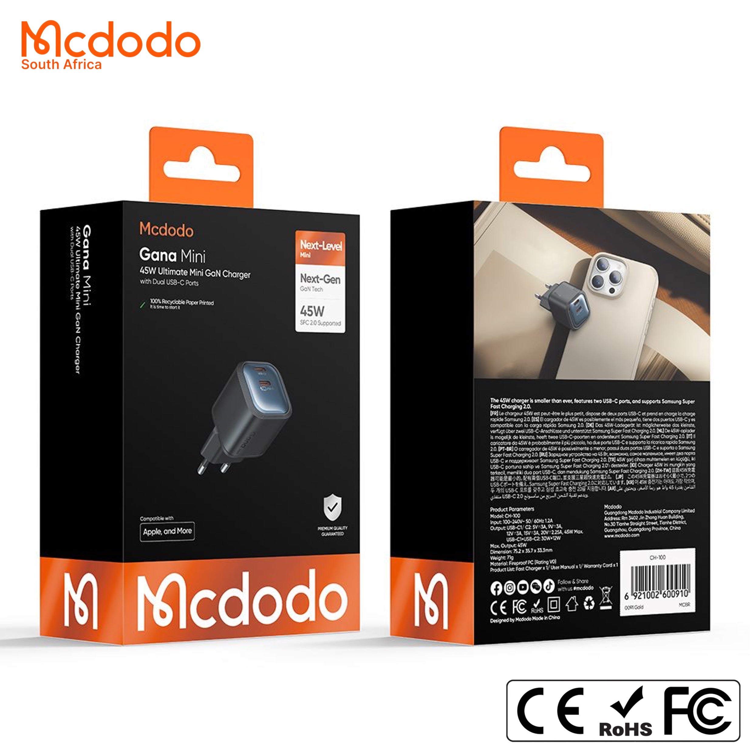 Mcdodo 45W Mini GaN Charger Dual USB-C