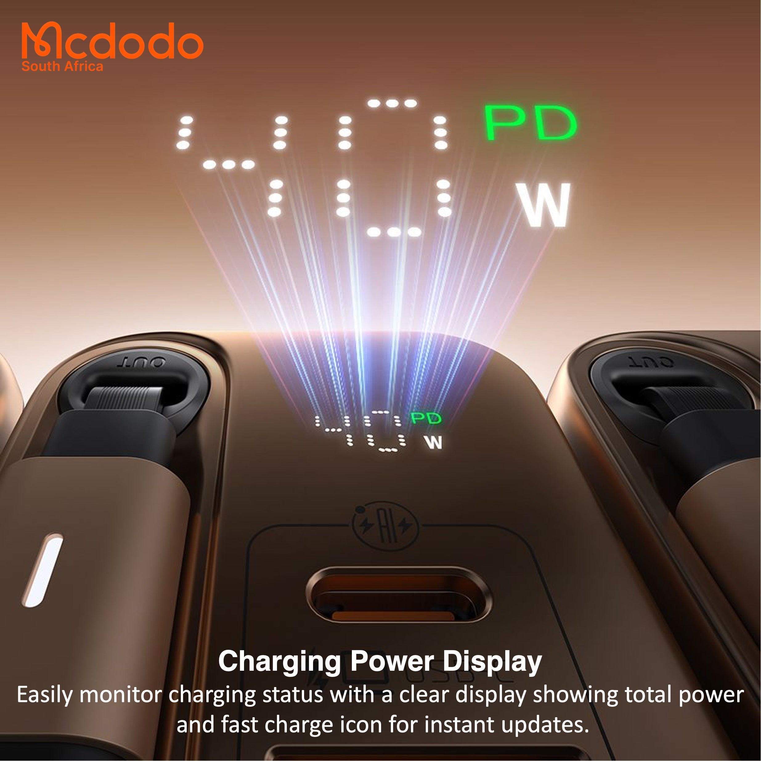 Mcdodo 40w GaN Fast Charger Retractable USB-C Cable Digital Watt Display