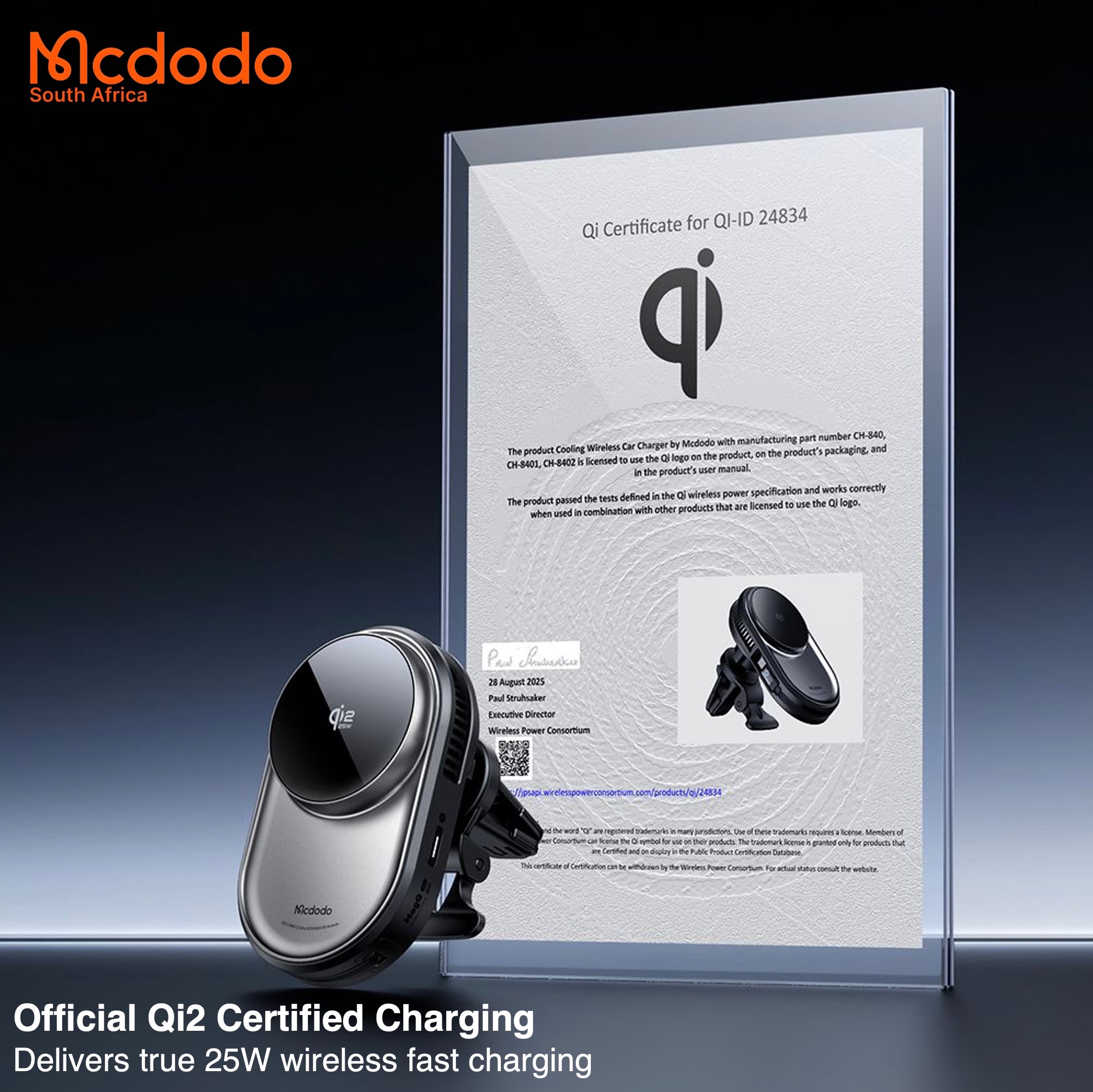 Mcdodo 25W Qi2 Magsafe Magnetic Wireless Car Charger Vent or Dash Mount