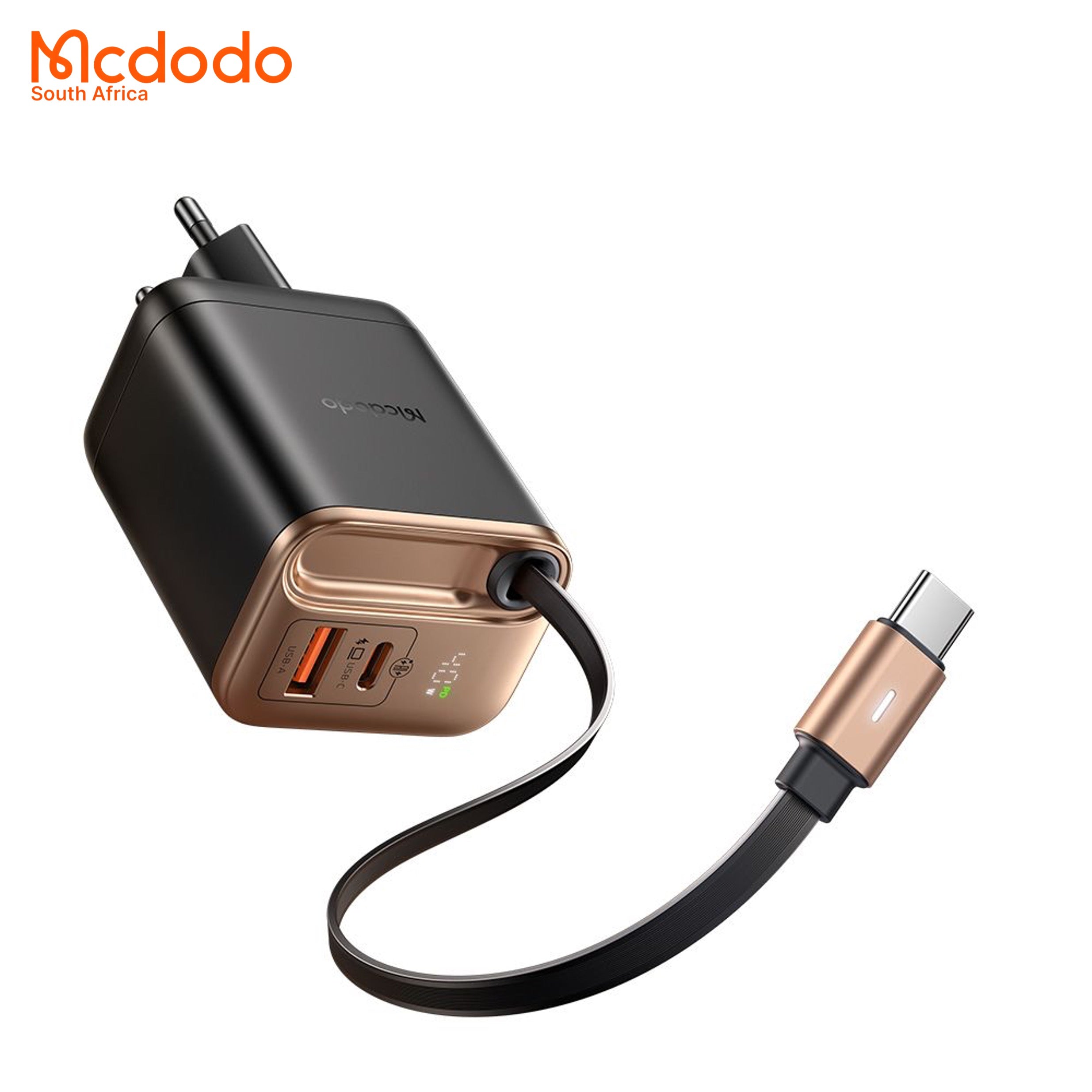 Mcdodo 40w GaN Fast Charger Retractable USB-C Cable Digital Watt Display