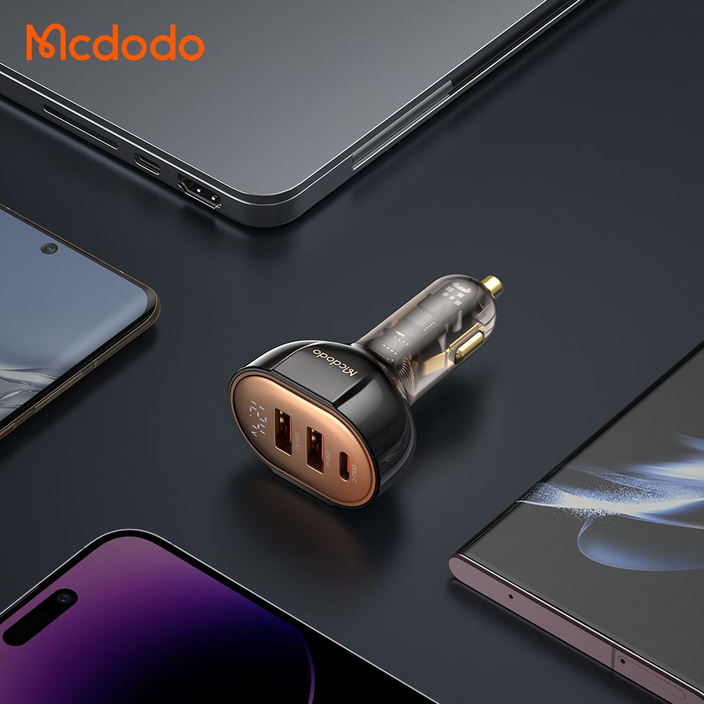 Mcdodo 100w 3 Port Fast Car Charger , USB-C x 1 : USB-A x 2