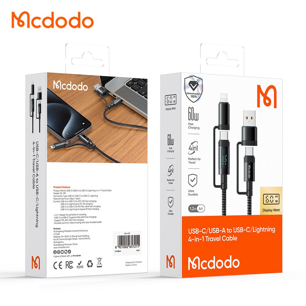 Mcdodo 4-1 Charging Cable + LED Watt Display