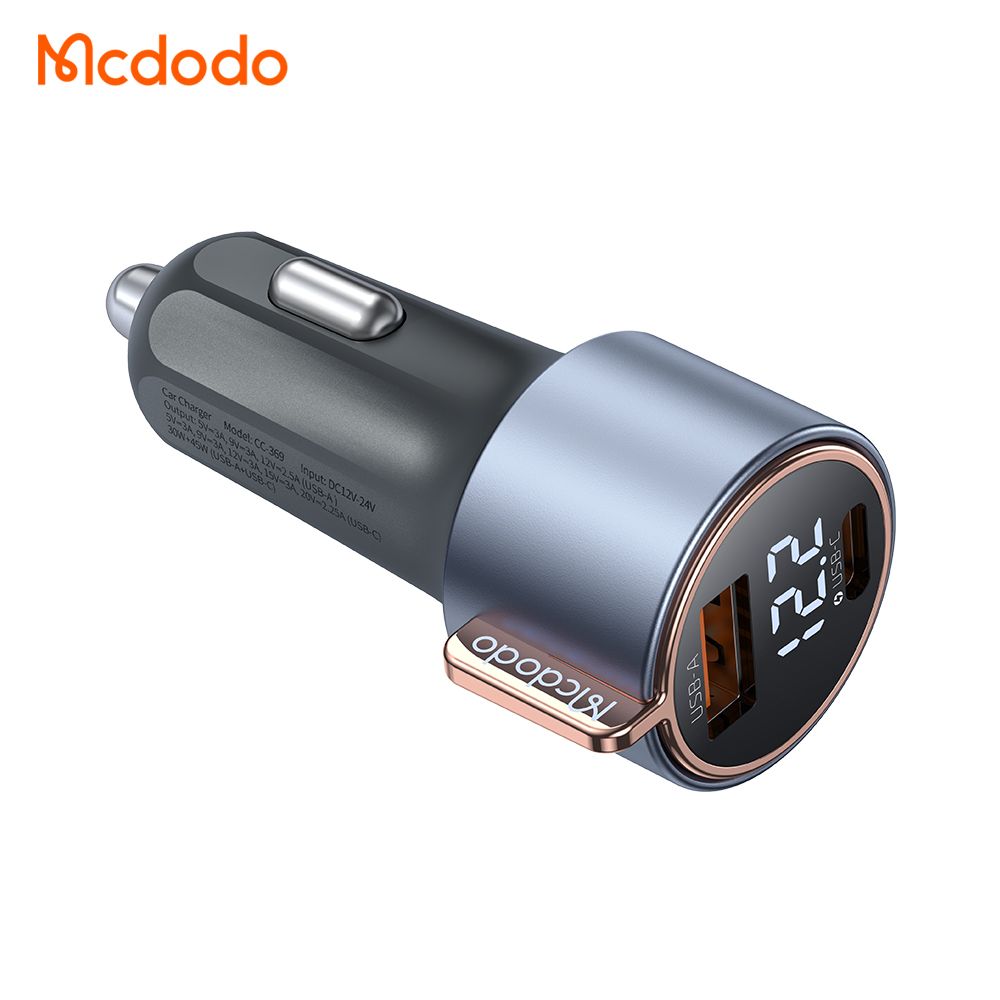 Mcdodo 75w Dual Port Car Charger USB-C (45w) USB-A (30w) + Voltage Display