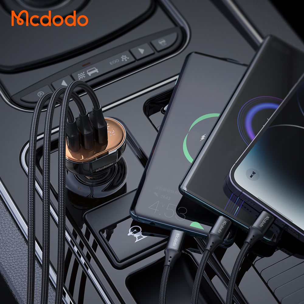 Mcdodo 100w 3 Port Fast Car Charger , USB-C x 1 : USB-A x 2