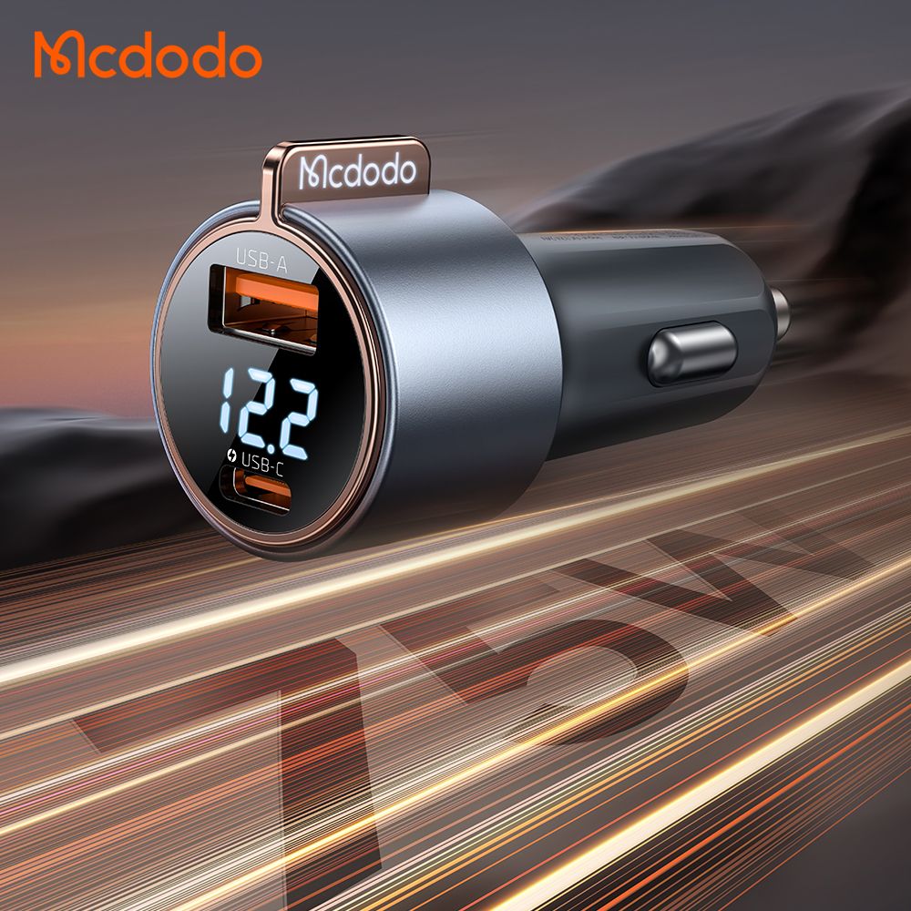 Mcdodo 75w Dual Port Car Charger USB-C (45w) USB-A (30w) + Voltage Display