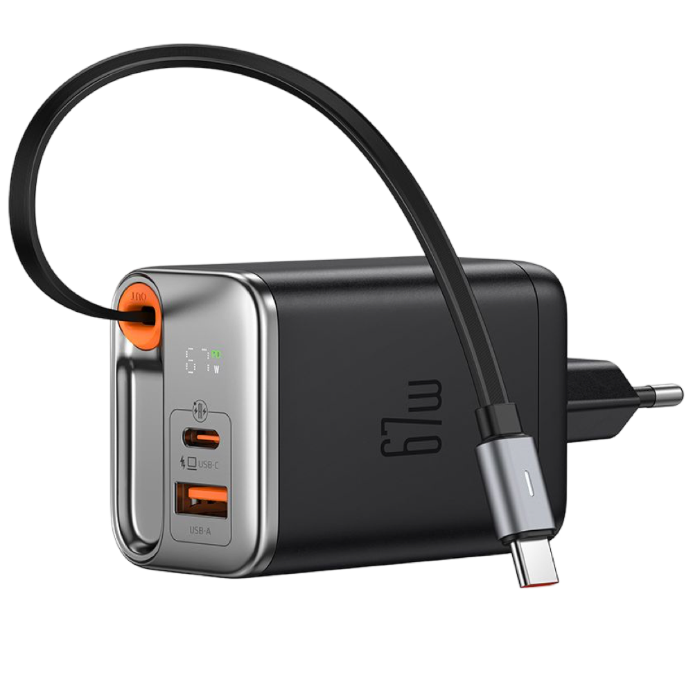 Mcdodo 67w GaN Fast Charger Retractable USB-C Cable Digital Watt Display