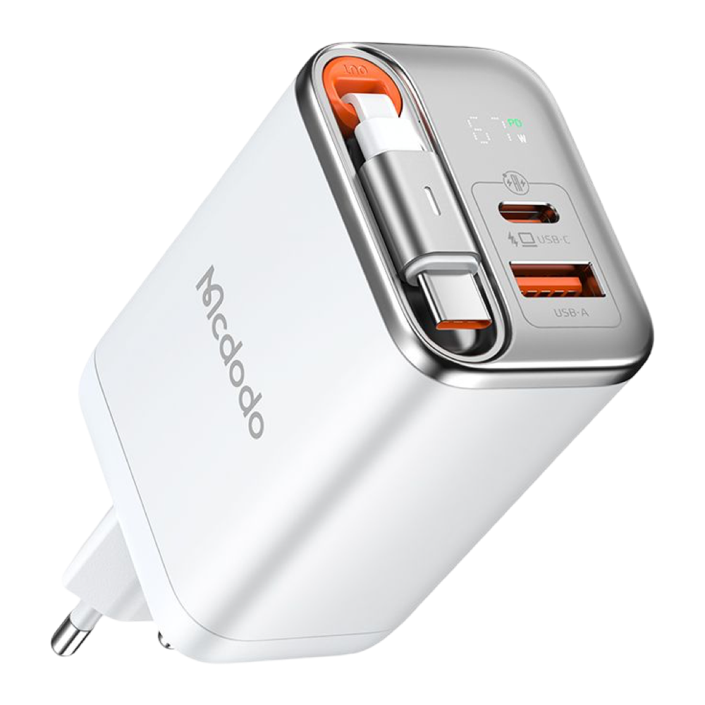 Mcdodo 67w GaN Fast Charger Retractable USB-C Cable Digital Watt Display