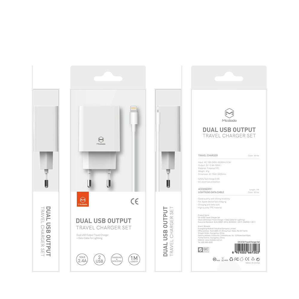 Mcdodo Dual Port Charger + 1m Apple Lighting Cable