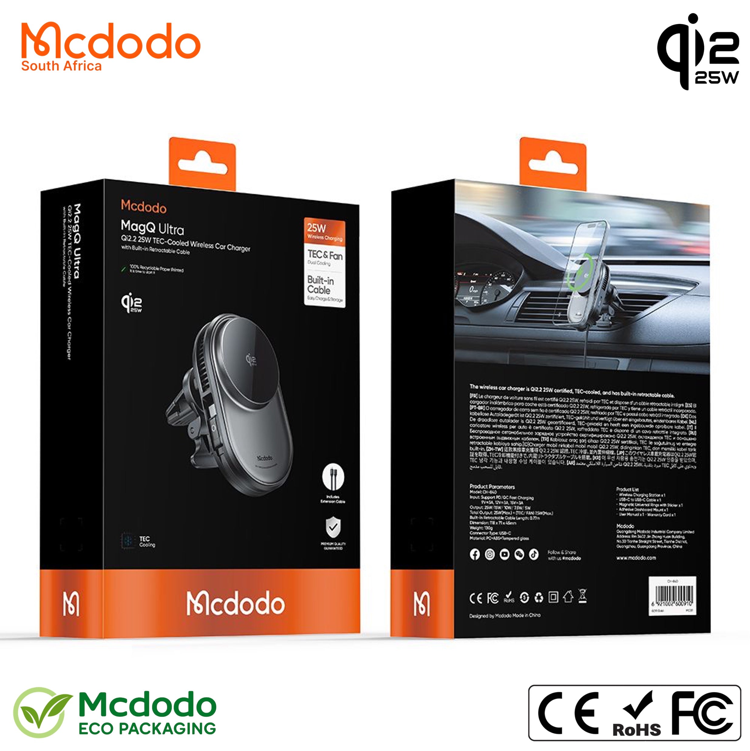 Mcdodo 25W Qi2 Magsafe Magnetic Wireless Car Charger Vent or Dash Mount