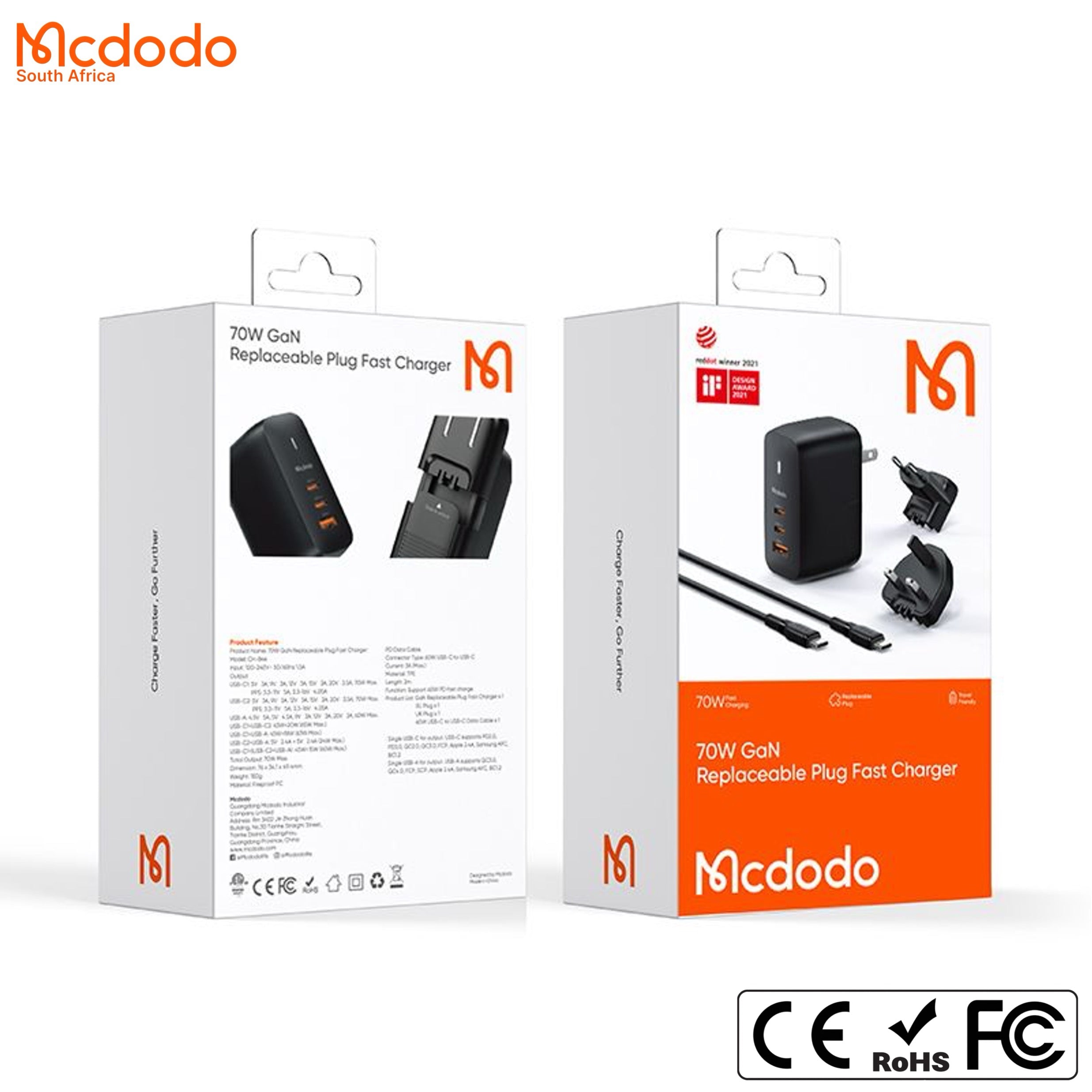 Mcdodo 70W GaN5.0 Global Travel Charger