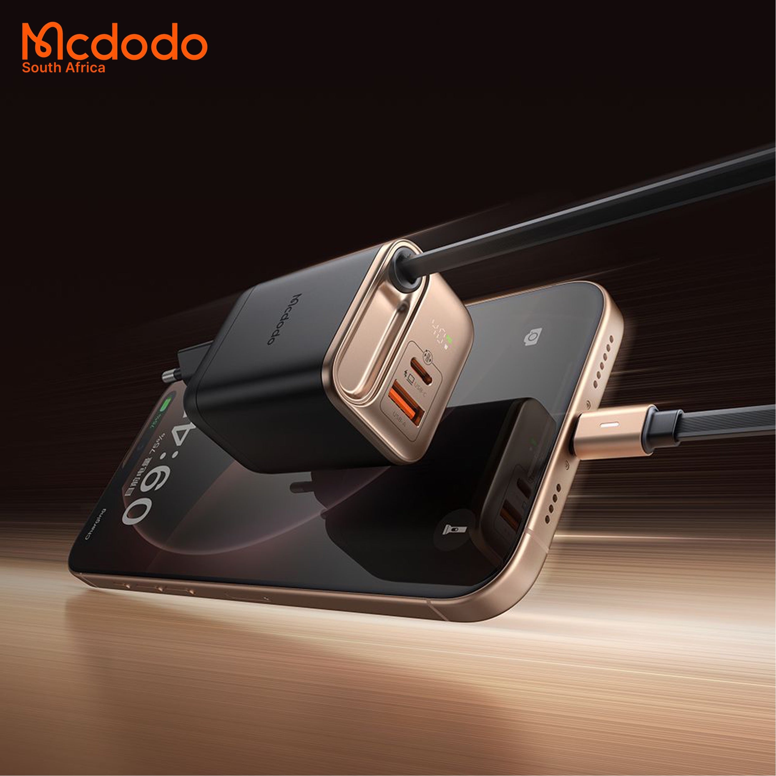 Mcdodo 40w GaN Fast Charger Retractable USB-C Cable Digital Watt Display