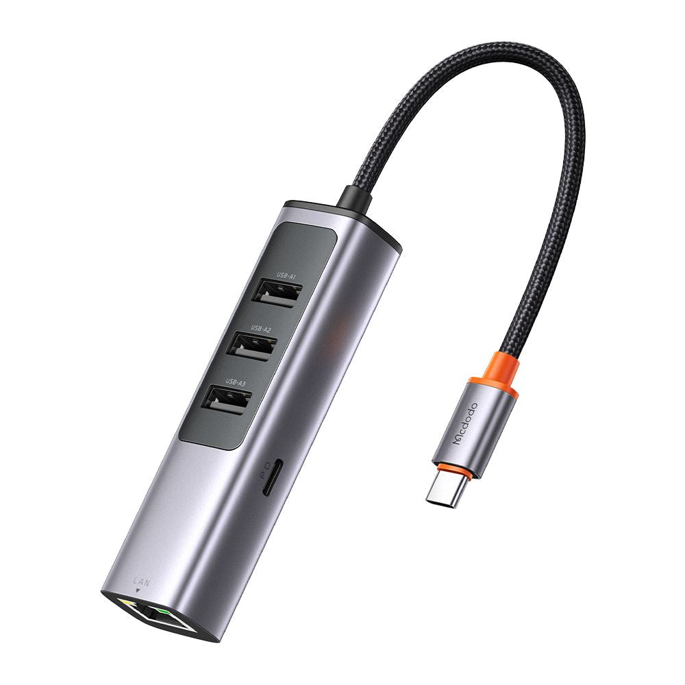 Mcdodo 5 in 1 USB-C to USB A 3.0 x 3 + Type C PD100W + LAN RJ45 Hub Dongle